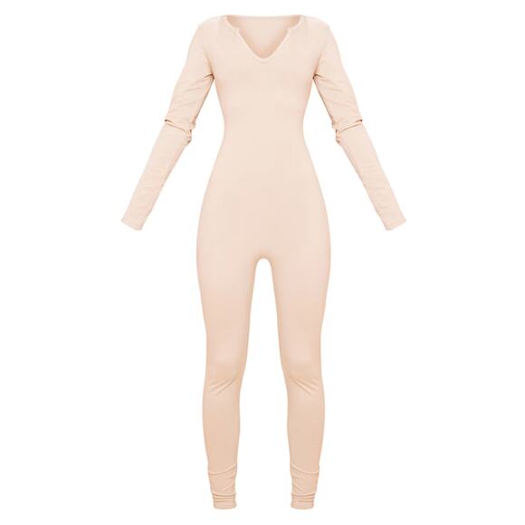 Prettylittlethings Stone Seamless Cotton Elastane V Neck Jumpsuit Size 8 NWT - Picture 2 of 10